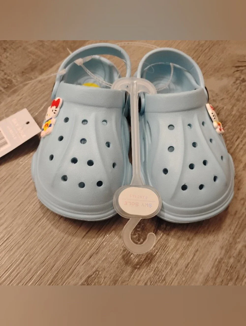 Kids Light Blue Clog Shoes with Cute Cat Charm Size 5t